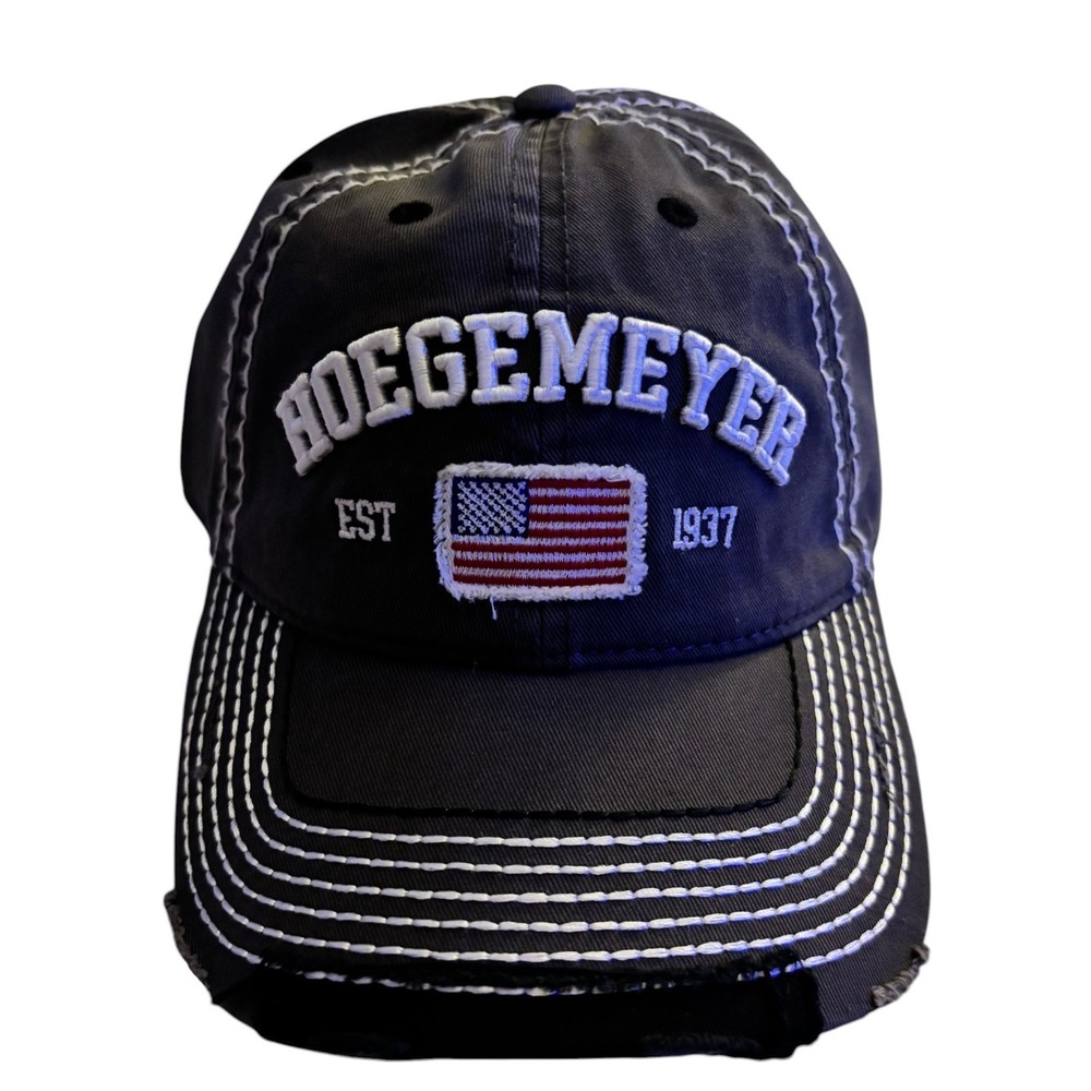 Hegemeyer USA Flag‎ Distressed Black Baseball Cap Adjustable Dad Hat NWOT